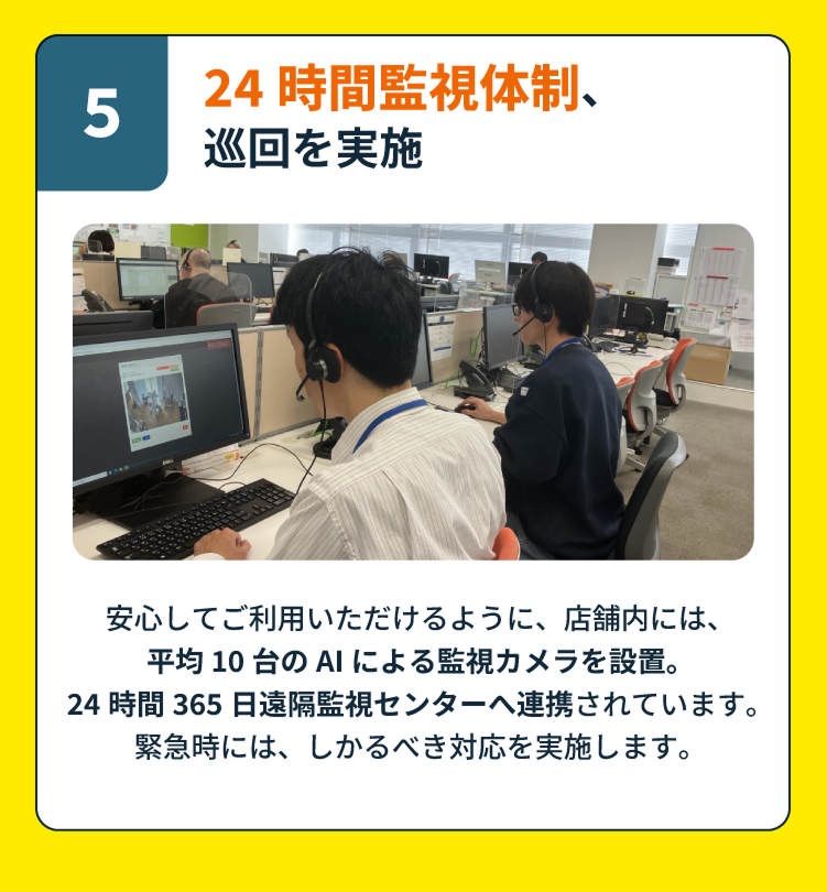 24時間監視体制、巡回を実施