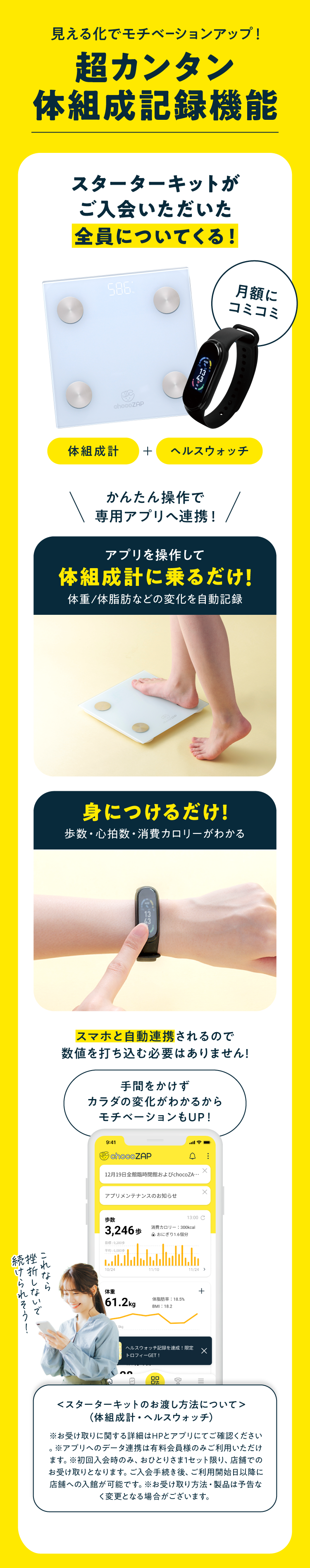 見える化でモチベーションアップ!超カンタン体組成記録機能