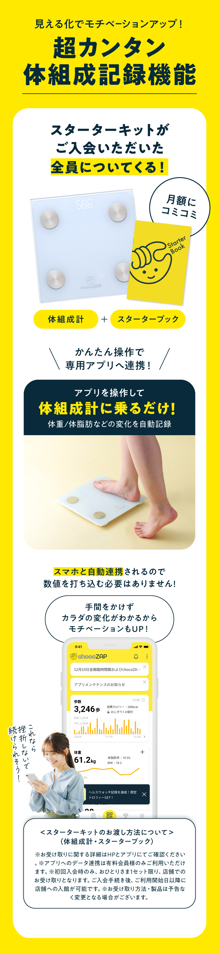 見える化でモチベーションアップ！超カンタン体組成記録機能