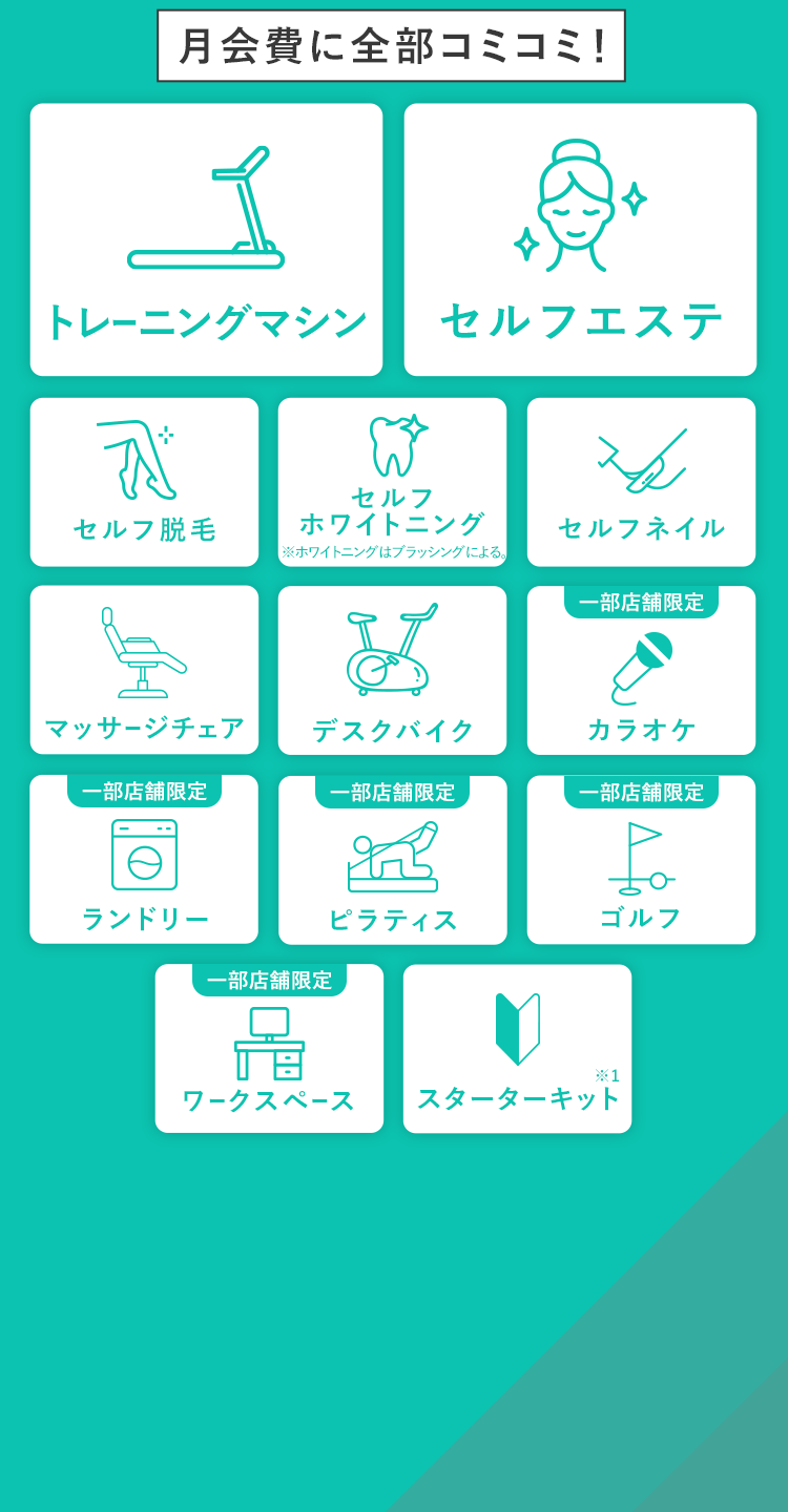 月会費に全部コミコミ！