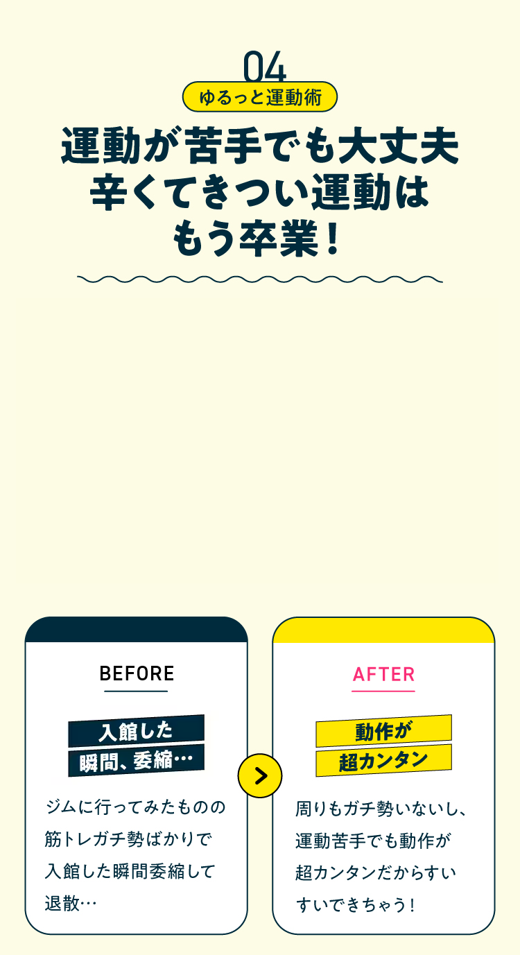 04 運動が苦手でも大丈夫 辛くてきつい運動はもう卒業!